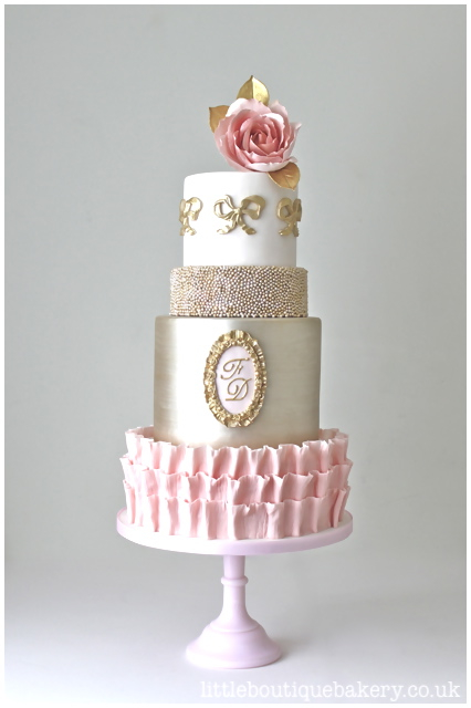 Blush Pink & Gold Antoinette Wedding Cake