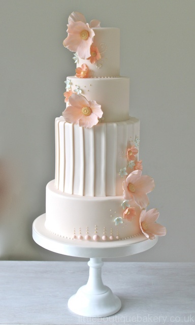 Pleats & Coral Wedding Cake
